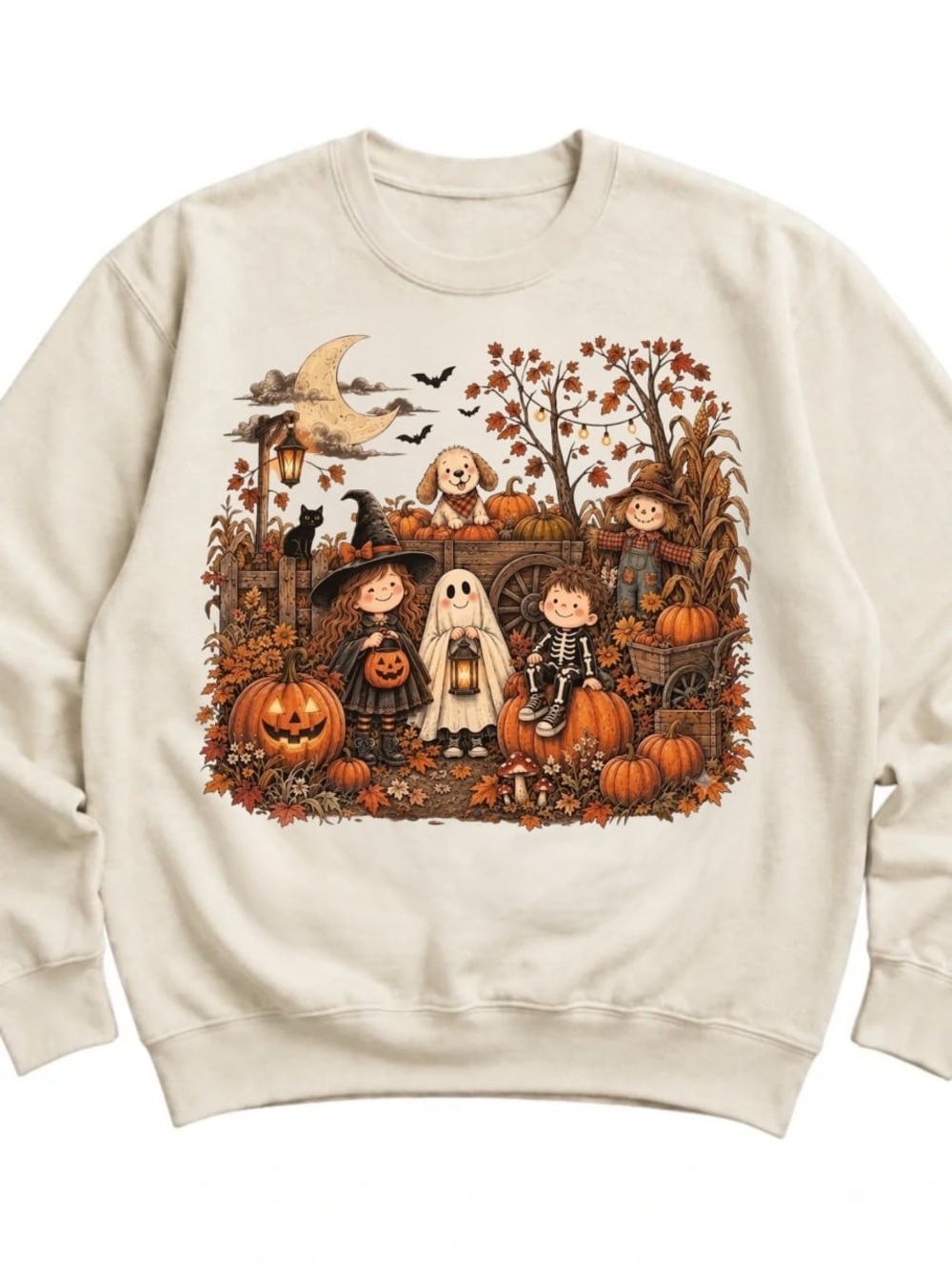Cream Halloween Pumpkin Patch Graphic Crewneck Sweatshirt